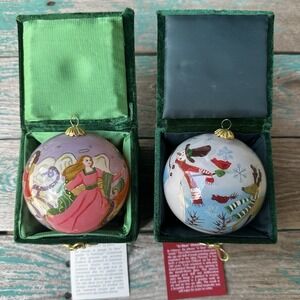 Pier 1 Li Bien‎ Glass Christmas Ornaments Santa Snowman Angels Box Set Of 2